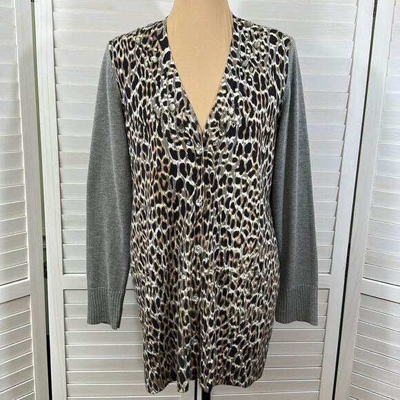 Chico’s Cardigan Size 1 (8) Peyton Long Line Leopard Print - Picture 4 of 15